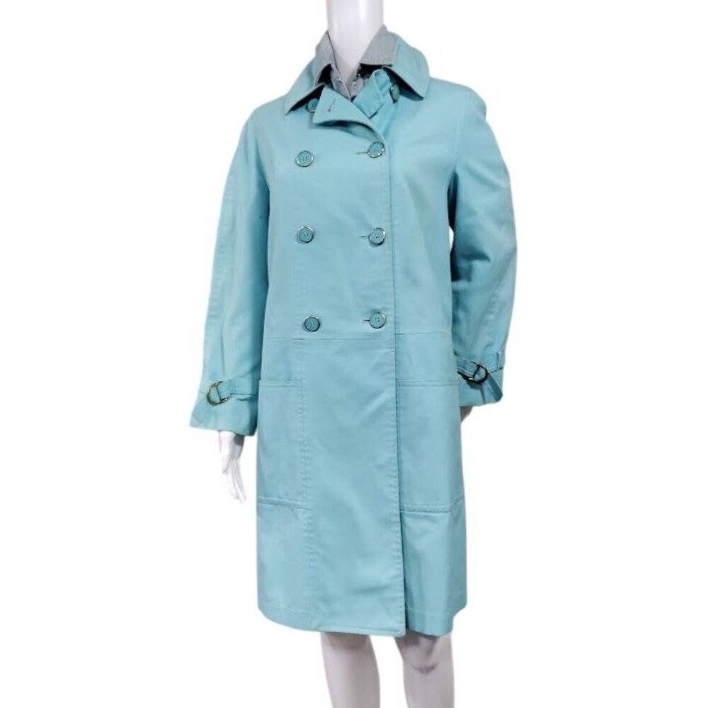 Long Sleeve Double Breasted Longline Trench Coat Light Blue Women's Size M - Picture 2 of 11